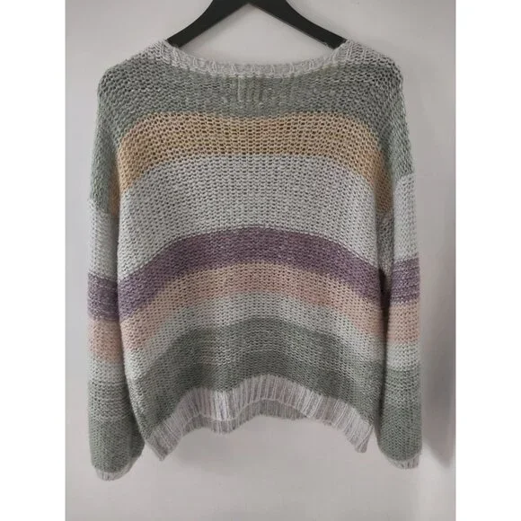 Grace & Emma Cotton Blend Striped Knit Sweater Shirt Sz S - Picture 2 of 7